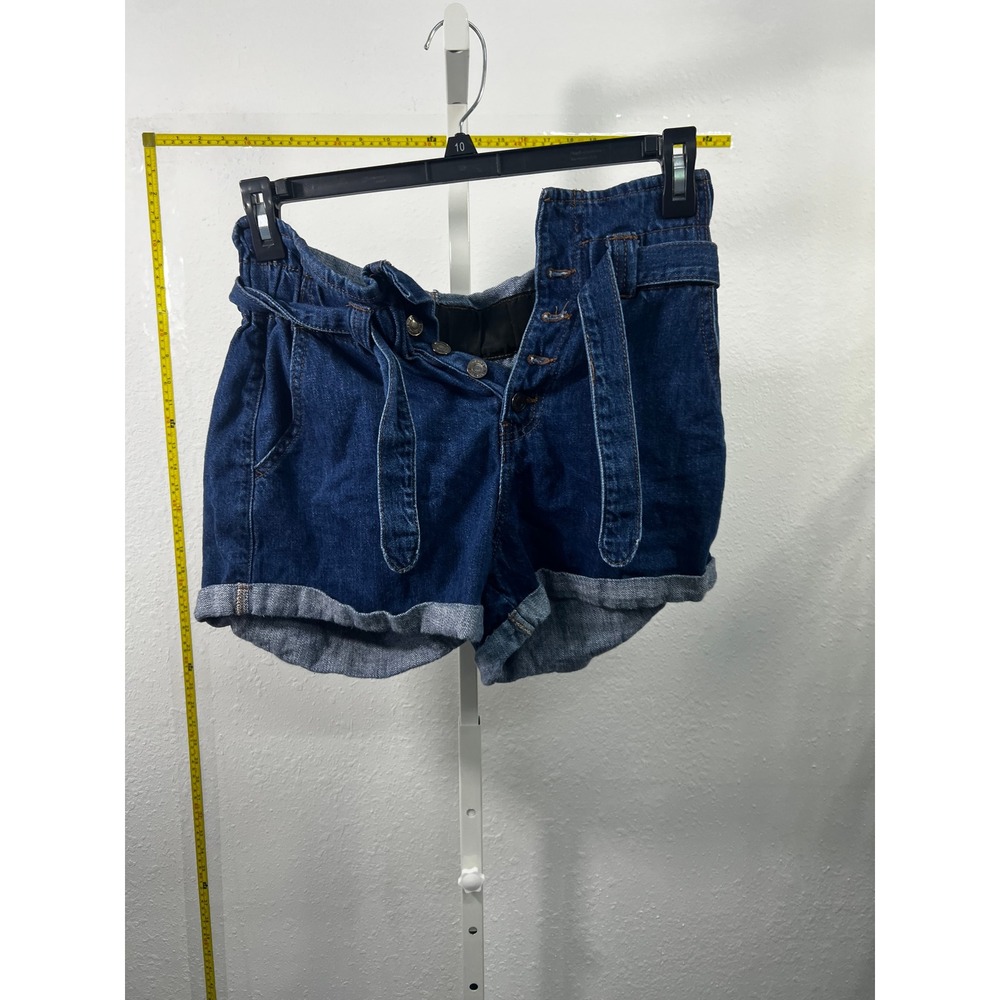 Wax Jean Los Angeles Dark Wash Paperbag Waist Denim Shorts Cuffed Womens Small